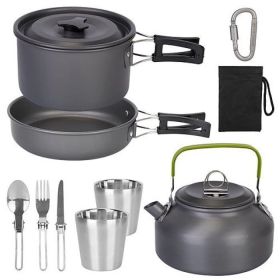 Outdoor Hiking Picnic Camping Cookware Set - Aluminum Pot Pans Kit (Type: 12 Pcs, Color: Grey)