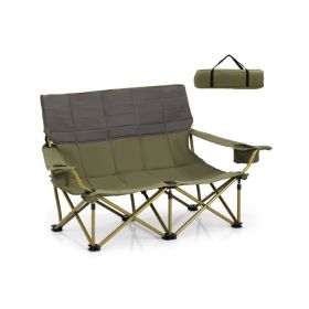 Oversized Camping Chair - Folding Loveseat Camping Couch with Cup Holders & Thick Padding (Color: Green)