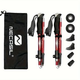 Five-Section Folding Trekking Pole – Lightweight 7075 Aluminum with EVA Grip (Color: Red)