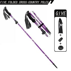 Five-Section Folding Trekking Pole – Lightweight 7075 Aluminum with EVA Grip (Color: 1PC Purple)
