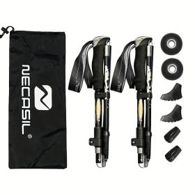 Five-Section Folding Trekking Pole – Lightweight 7075 Aluminum with EVA Grip (Color: Black)