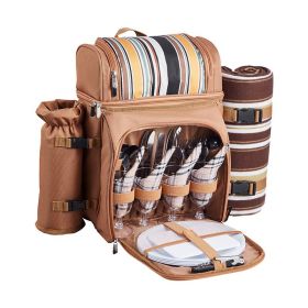 Outdoor Camping Picnic Backpack Bag with Tableware for 4 Person (Type: Picnic Backpacks, Color: Brown)