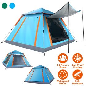 4-5 Person Camping Tent – Outdoor Foldable Waterproof Tent with Mosquito Net Windows and Carrying Bag (Color: Blue)