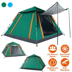 4-5 Person Camping Tent – Outdoor Foldable Waterproof Tent with Mosquito Net Windows and Carrying Bag (Color: Green)
